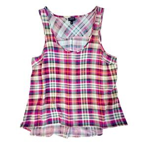 Torrid Womens Plus Size 2 Pink Plaid Sleeveless Scoop Neck Tank Top Blouse